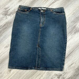 Vintage Y2K Low Rise Medium Vintage Wash A-Line Denim Midi Skirt / Women’s Sz 2